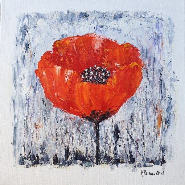 Peinture à l’huile au couteau tableau coquelicots