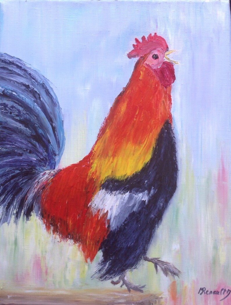 Le coq tableau peint à l'huile au couteau tableau peinture le coq figuratif image 1