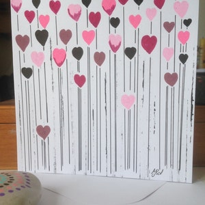 Carte de vœux ou anniversaires ballons cœurs aquarelle et encre