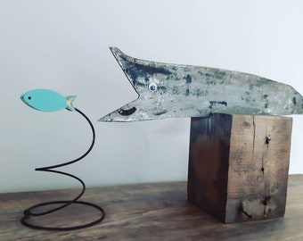 Sculpture, driftwood, fish, upcycling