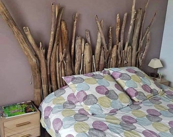 Tête de lit en bois flotté, branches de bois flotté, DIY