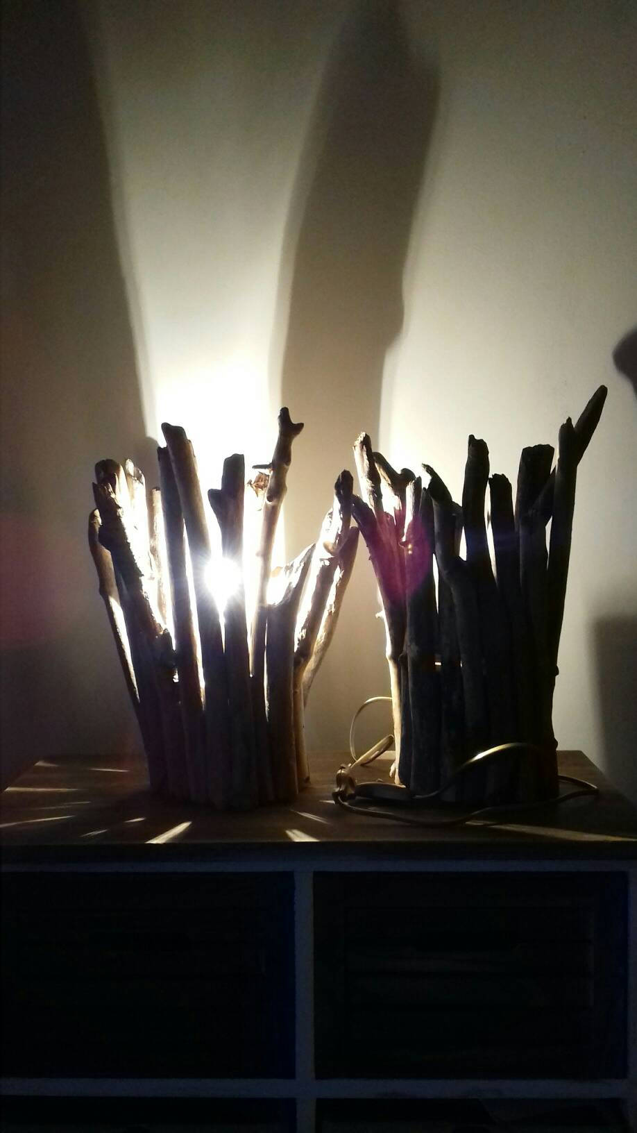 Paire de Lampes, Lampes Bois Flotté, Lampes Chevet , Éclairage, Lampe d'ambiance, Création Artisanal