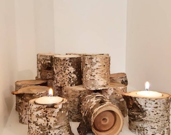 Lot de bougeoirs en bouleau