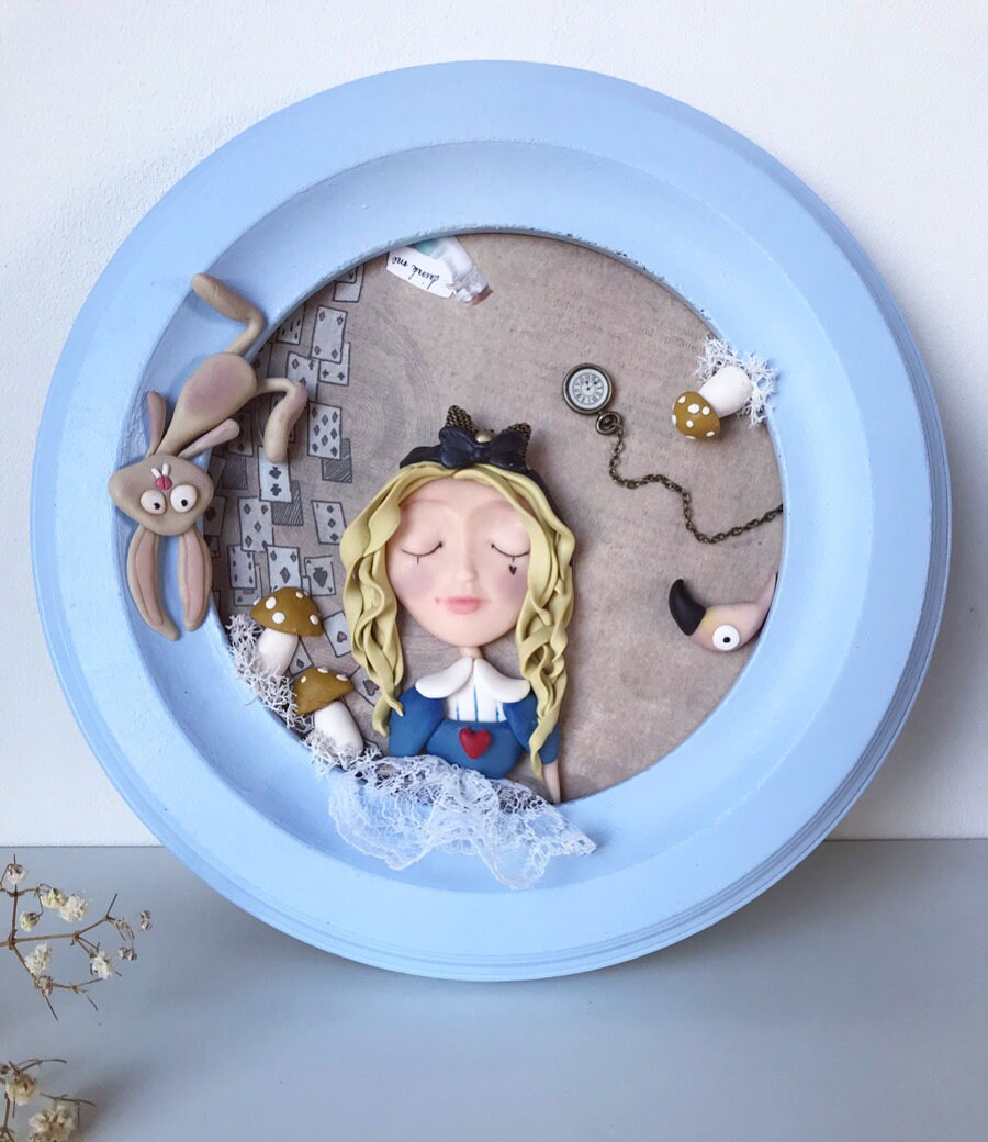 Cadre Alice Au Pays Des Merveilles, Alice, Pièce Unique, Fait Main , Lapin Blanc, Drink Me, Alice Fi