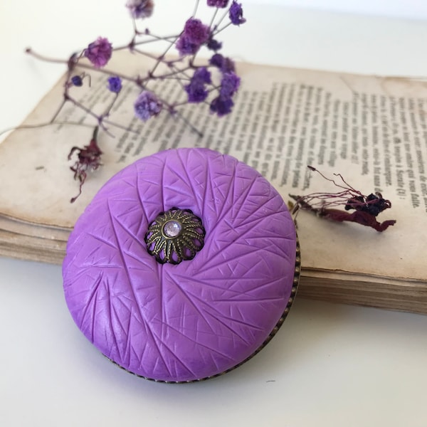 Broche fleur, broche ronde, bijoux créateur, broche mariage, bijoux bleu, cadeau maman, cadeau pour elle ,cadeau femme ,broche écharpe ,fimo