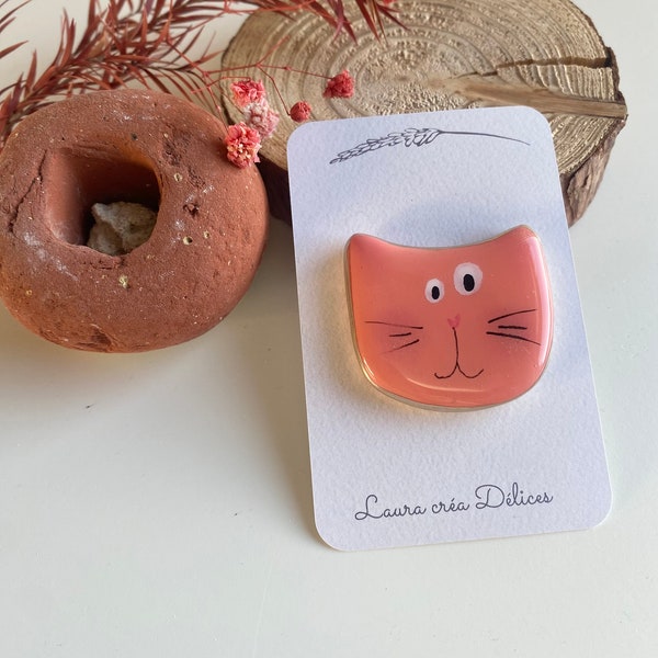 Broche Chat corail