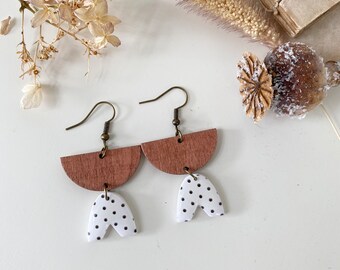 wood and polka dot earrings