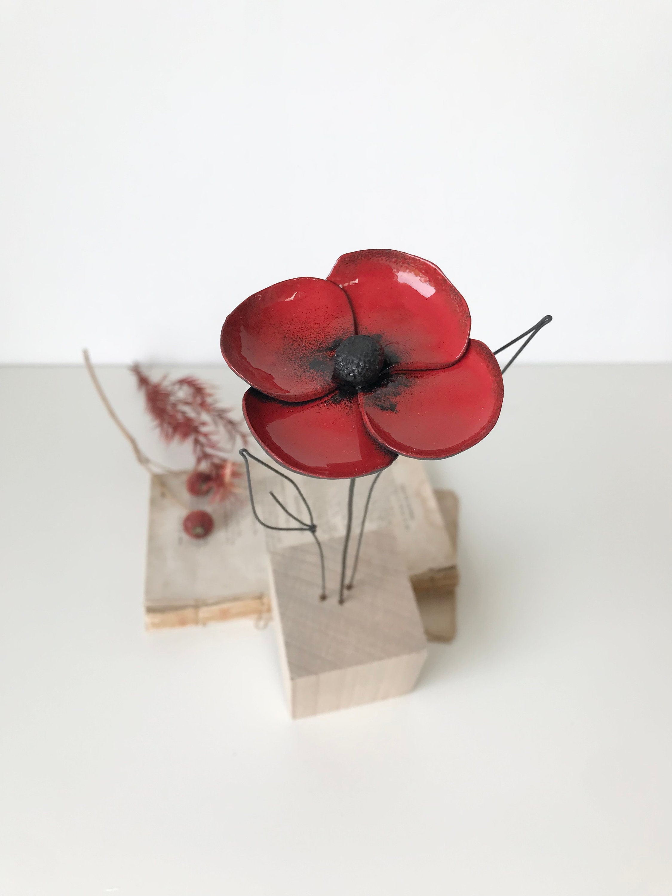 Cube Coquelicot, Fleur Coquelicot Déco, sur Tige, Fimo, Cube Fleur, Déco d'intérieur, Fleur