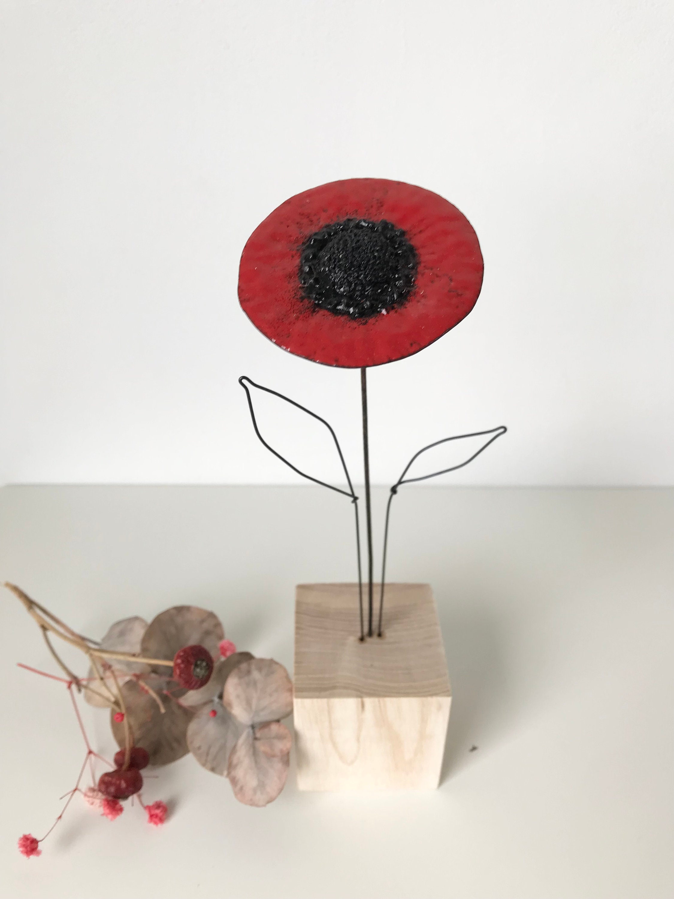 Cube Coquelicot, Fait Main, Déco Champêtre, Fête Des Mères, Cadeau Maman, Poppy Flower, Cube Coqueli