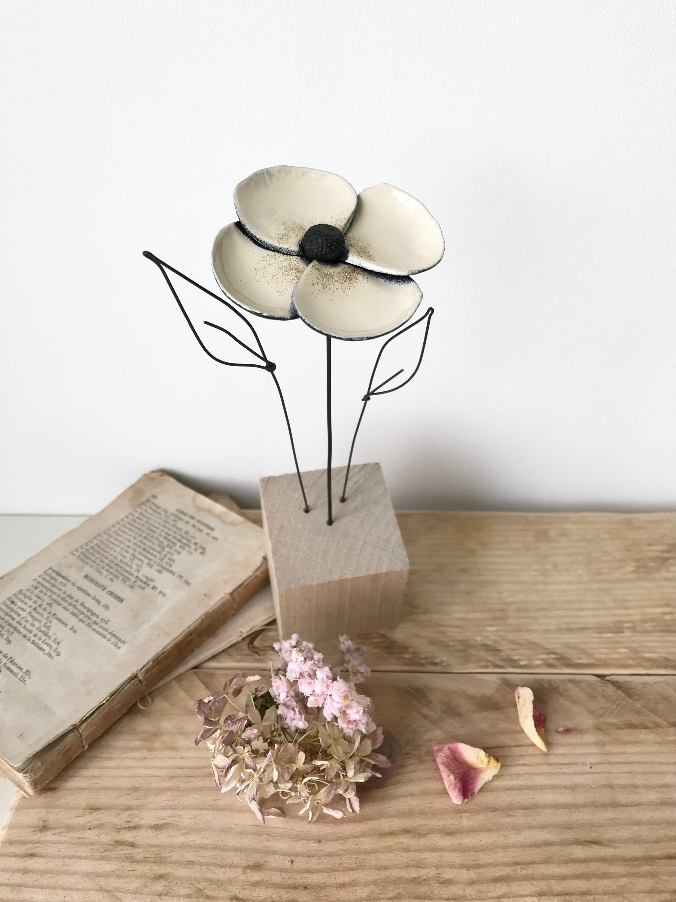 Cube Fleur Décorative, Déco, Décoration Fimo, Pate Polymère, Fait Main, Créatrice Normande, Bois, Po