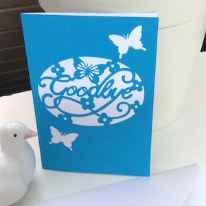 Karte Good by Plotterdatei SVG DXF FCM, A6, Schmetterling, Abschied, Trennung, Ruhestand, Blumen, Papier, Laser, svg dxf fcm eps png pdf