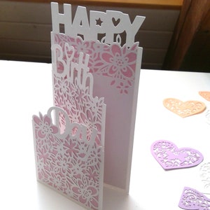 Karte Happy Birthday Plotterdatei SVG DXF FCM, Geburtstagskarte, Geburtstag, Karte, Faltkarte, Blumen, Papier, Laser, svg dxf fcm eps pdf