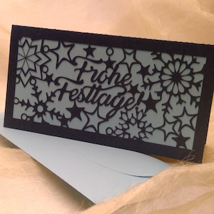 Carte de Noël Joyeuses fêtes traceur fichier SVG DXF FCM, carte, étoiles, texte, Noël, décoration, laser svg dxf fcm Cricut Silhouette Brother