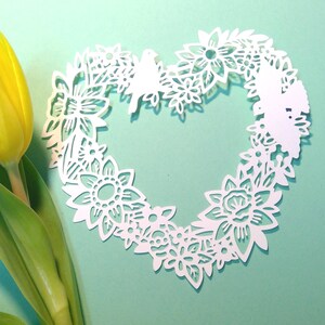 Osterherz Plotterdatei SVG DXF FCM, Blumen, Herz, Tauben, Ostern, Blumenherz, Dekoration, Papier, Laser, Druck, svg dxf fcm eps pdf png