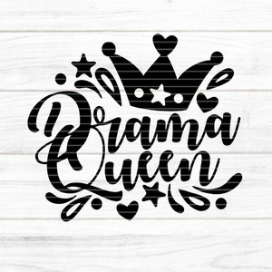 Drama Queen cutting file SVG DXF FCM, Text, crown, heart, star, queen, comic, cut, laser print sublimation svg dxf fcm eps png pdf jpg