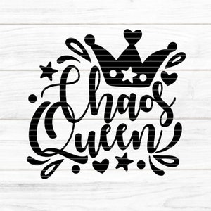 Archivo de trazador de la Reina del Caos SVG DXF FCM, reina, corazón, mujer, caos, corona, láser, impresión, SVG DXF FCM EPS PNG PDF jpg, Cricut Silhouette Brother