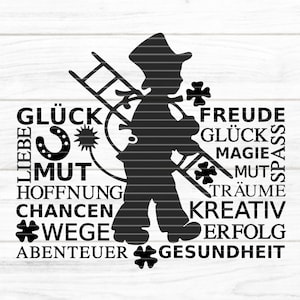 Kaminfeger mit Text Plotterdatei SVG DXF FCM, Deko, Neujahr, Glücksbringer Schornsteinfeger Wünsche Laser Druck svg dxf fcm eps png pdf jpg