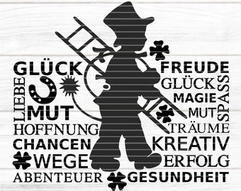 Chimney sweep with text plotter file SVG DXF FCM, decoration, New Year, lucky charm chimney sweep wishes laser print svg dxf fcm eps png pdf jpg