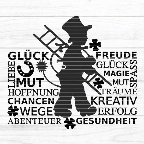 Kaminfeger mit Text Plotterdatei SVG DXF FCM, Deko, Neujahr, Glücksbringer Schornsteinfeger Wünsche Laser Druck svg dxf fcm eps png pdf jpg