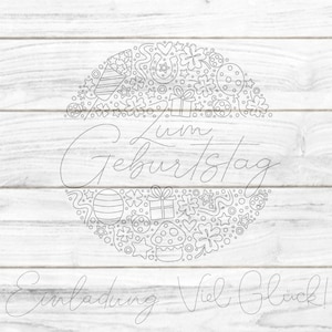 Single Line Geburtstag  Plotterdatei SVG DXF FCM, Foil Quill, Geburtstag, Einladung, Viel Glück, Karte, Stift, svg dxf fcm png pdf jpg eps