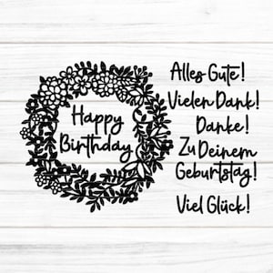 Kranz mit Text Plotterdatei SVG DXF FCM, Happy Birthday, Danke, Viel Glück, Alles Gute, Laser, Druck Sublimation svg dxf fcm eps png pdf jpg