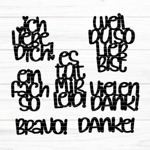Textos como ese archivo plotter SVG DXF FCM, Porque eres tan dulce, Gracias, Te amo, Bravo, Muchas gracias, Lo siento, svg dxf dxf fcm