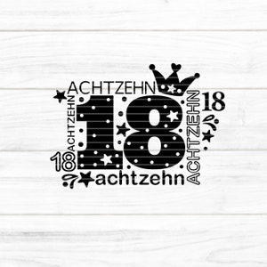 Zahl Achtzehn Plotterdatei SVG DXF FCM, 18, Kinder, Zahl, Geburtstag, Geburtstagszahl, laser, druck, sublimation svg dxf fcm eps png pdf jpg