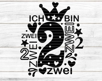 Number 2 plotter file SVG DXF FCM, baby, crown, two, number, 2, number, birthday, heart, laser, printing, sublimation svg dxf fcm eps png pdf jpg