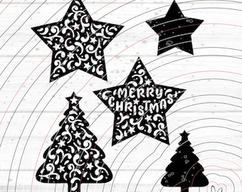 Sterrenkerstboom plotterbestand SVG DXF, decoratie, ster, Vrolijk Kerstmis, Kerstmis, Advent, papier, foliedruk laser svg dxf eps png pdf jpg