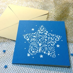 Carte de Noël Ornement Star Plotter Fichier SVG DXF FCM, Carte, Noël, Ornement, Étoile, Décoration, Laser, Cricut Silhouette Brother Siser