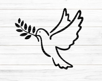 Dove with branch Cutting file SVG DXF FCM, peace, wedding, baptism, confirmation, communion, print laser sublimation svg dxf fcm png pdf jpg