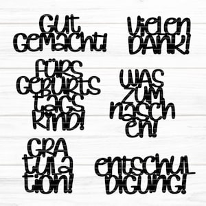 Textos Gracias archivo plotter SVG DXF FCM, Bien hecho, Muchas gracias, Lo siento, Felicitaciones, Algo para picar en Cumpleaños svg dxf fcm eps pdf