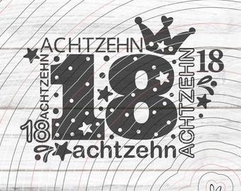 Number Eighteen plotter file SVG DXF, 18, children, number, birthday, birthday number, foil, laser, print, sublimation svg dxf eps png pdf jpg