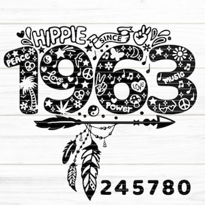 Hippie Since Plotterdatei SVG FCM, Zahlen, Geburtstag, Hippie, Since, Dekoration, Pfeil, Laser, Druck, Sublimation, svg fcm pdf png jpg, eps