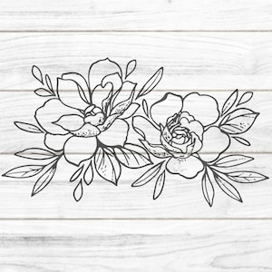 Archivo de trazador de dos flores SVG DXF FCM, decoración, patrón floral, flores, rosas, sublimación de impresión láser de lámina svg dxf fcm eps png pdf jpg