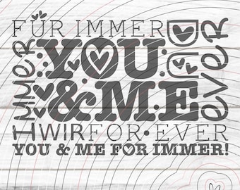 File plotter "Tu ed Io" SVG DXF, Tu ed Io, Cuore, Amore, Amicizia, Compleanno, Fidanzamento, Matrimonio, San Valentino, Lamina, SVG, DXF, EPS, PNG, JPG