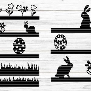 Fichier de traceur de lapin de Pâques SVG DXF FCM, Pâques, éléments de bloc, papier, œufs de Pâques Lapins de Pâques escargots fleurs Décoration de Pâques svg dxf fcm png pdf