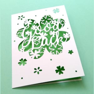 Karte Good Luck Plotterdatei SVG DXF FCM, Geburtstag, Prüfung, Neujahr, Viel Glück, Kleeblatt, Glück, Papier Karte svg dxf fcm png pdf eps