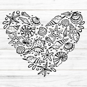 Shell hart plotter bestand SVG DXF FCM, strand, zand, zomer, shell, hart, decoratie, laserprinten sublimatie svg dxf fcm eps png pdf jpg