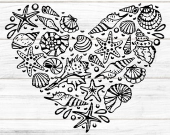 shell heart Cutting file SVG DXF FCM, beach, sand, summer, conch, heart, Laser, Print, Sublimation, svg dxf fcm eps png pdf jpg