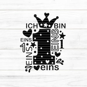 Zahl 1 Plotterdatei SVG DXF FCM, Baby, Krone,  eins, Nummer, 1, Geburtstag, Folie, Laser, Druck, Sublimation, svg dxf fcm eps png pdf jpg