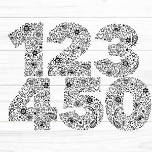 Blumen Zahlen 1-5 Plotterdatei SVG DXF FCM, Blumen, Zahlen, Geburtstag, Ornamente, Laser, Druck, Sublimation, svg dxf png pdf jpg