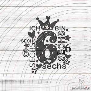 Plik plotera numer 6 SVG DXF, dzieci, liczba, sześć, 6, urodziny, serce, gwiazda, folia, druk laserowy, sublimacja, svg dxf eps png pdf jpg