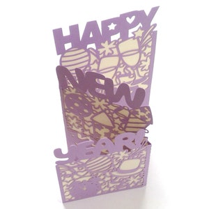 Arquivo de plotter de cartão de feliz ano novo SVG DXF FCM, papel, envelope, cartão de ano novo, taça de champanhe, ano novo, foguete balão da sorte svg dxf fcm eps pdf