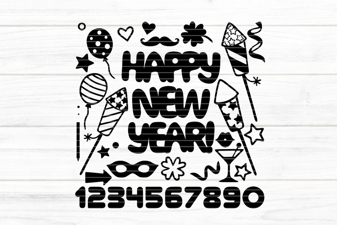 Happy New Year Cutting File SVG DXF FCM, Numbers, Clover, Hearts, Foil