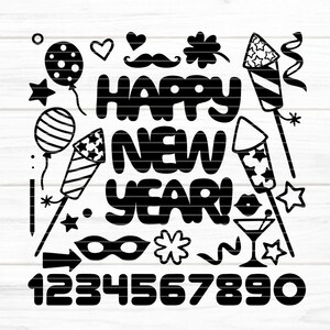 Fichier de traceur de bonne année SVG DXF FCM, chiffres, trèfle, cœurs, feuille, papier, Nouvel An, fusées, chance, anniversaire, svg dxf fcm eps pdf