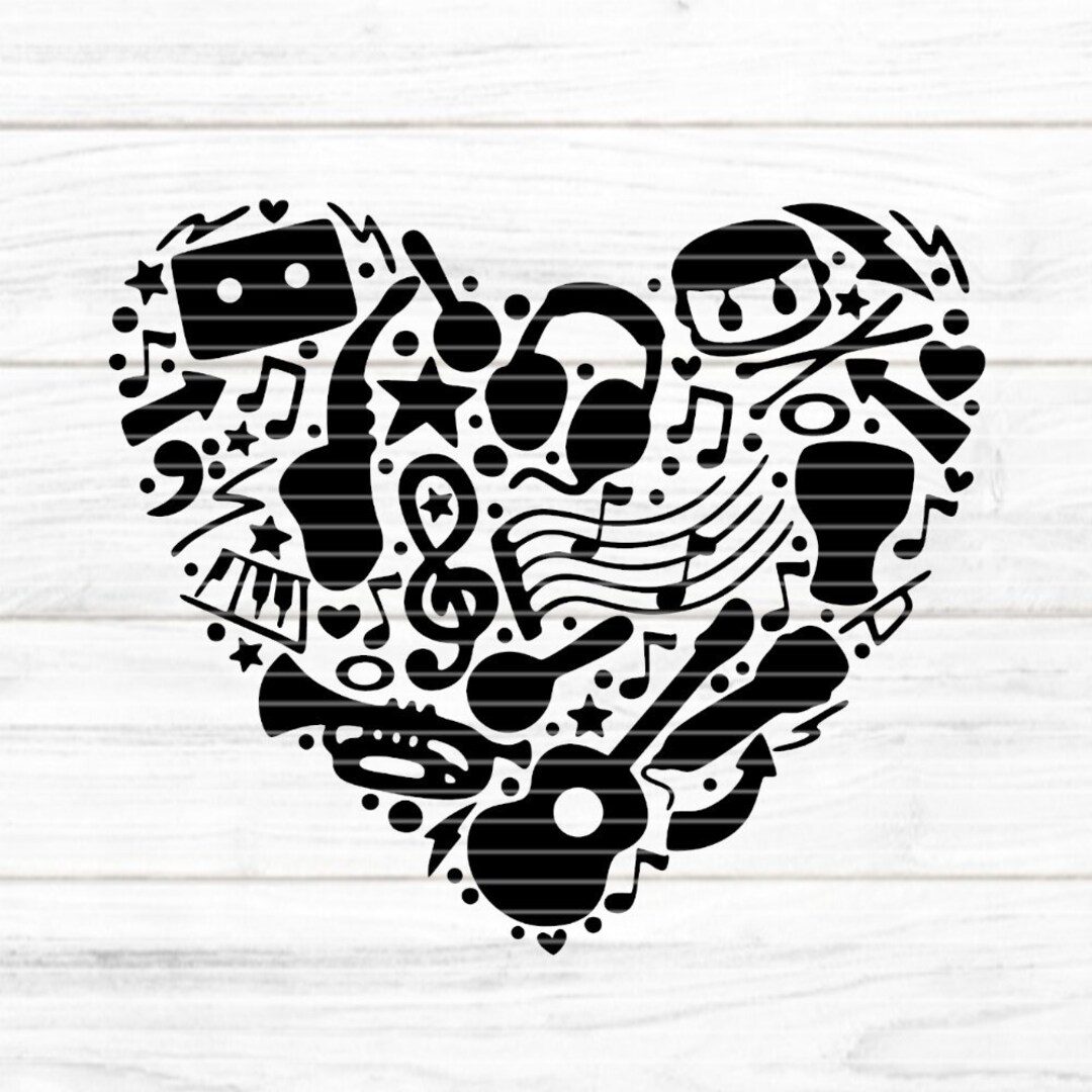Musikherz Plotterdatei SVG DXF FCM, Musik, Herz, Noten, Instrumente
