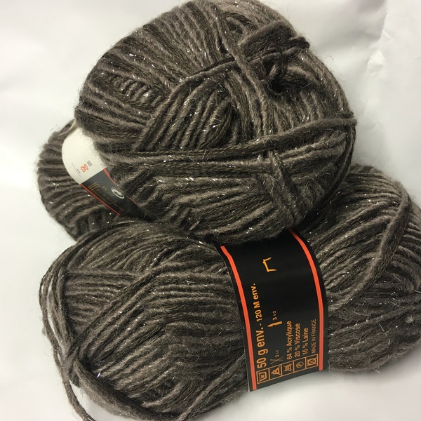 Lot 10 pelotes laine mohair et lurex chocolat/ fabriqué en France