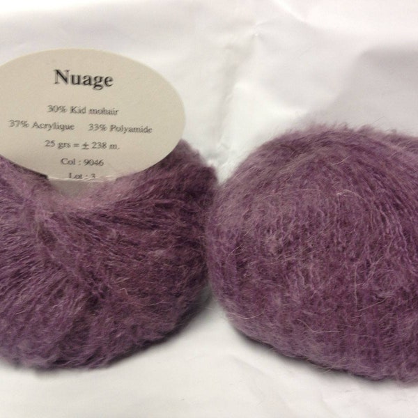 Lot of 10 balls of purple kid mohair wool 9046 - made in France