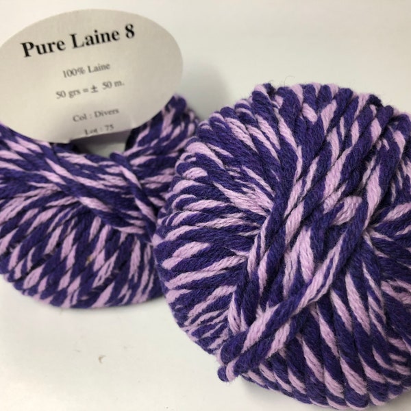 lot de 10 pelotes de laine/ grosse pure laine 8 / tweede violet/ fabriqué en France